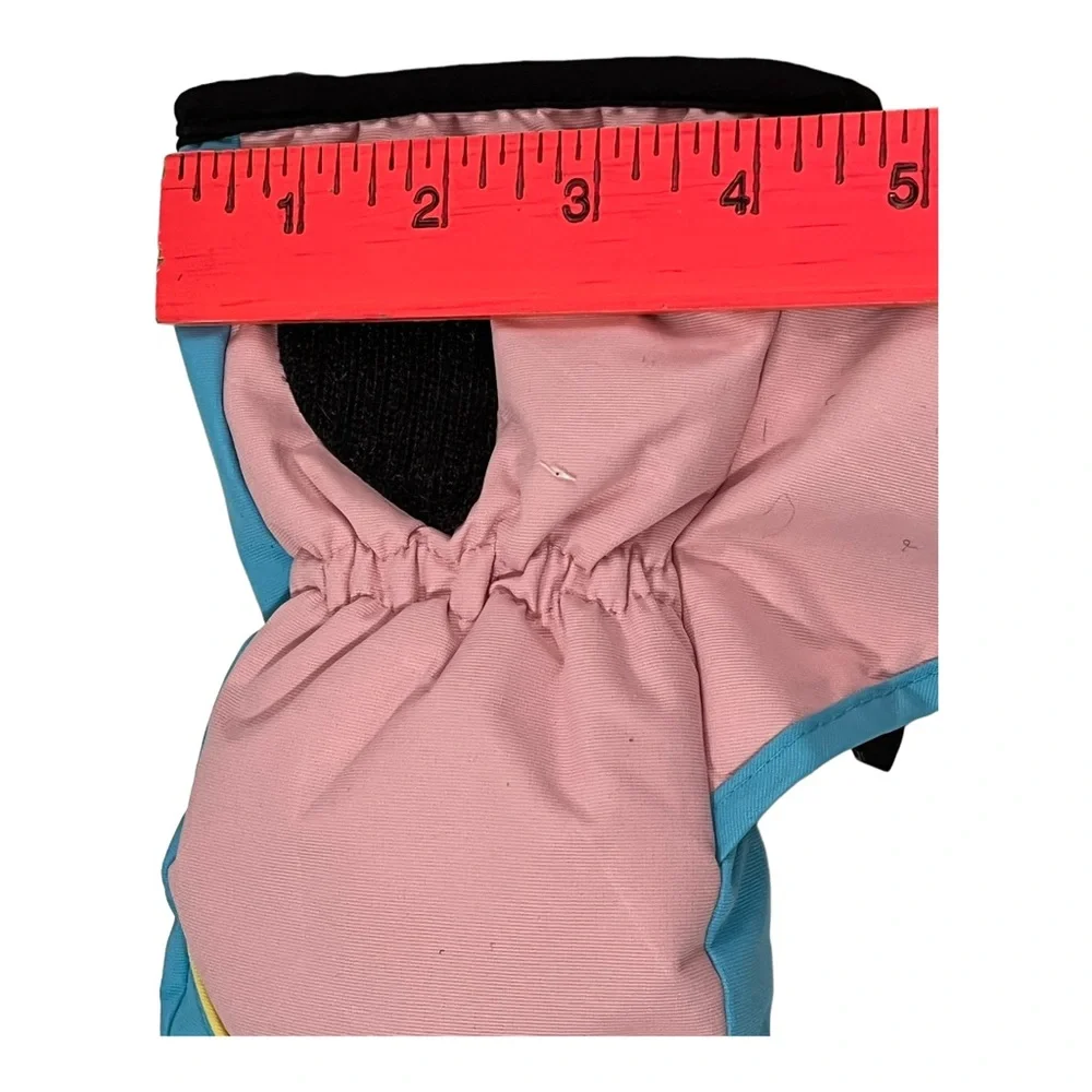 Lily & Dan Girls Mittens Size Large Pink Blue Elastic Wrist Warm Cute Wasable